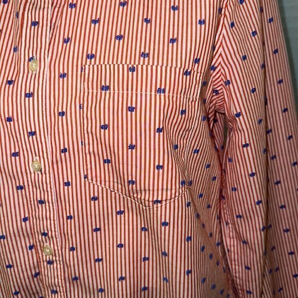 GAP M White Red Vertical Stripes Blue Swiss Dot Americana Fitted Boyfriend Shirt - Picture 6 of 14